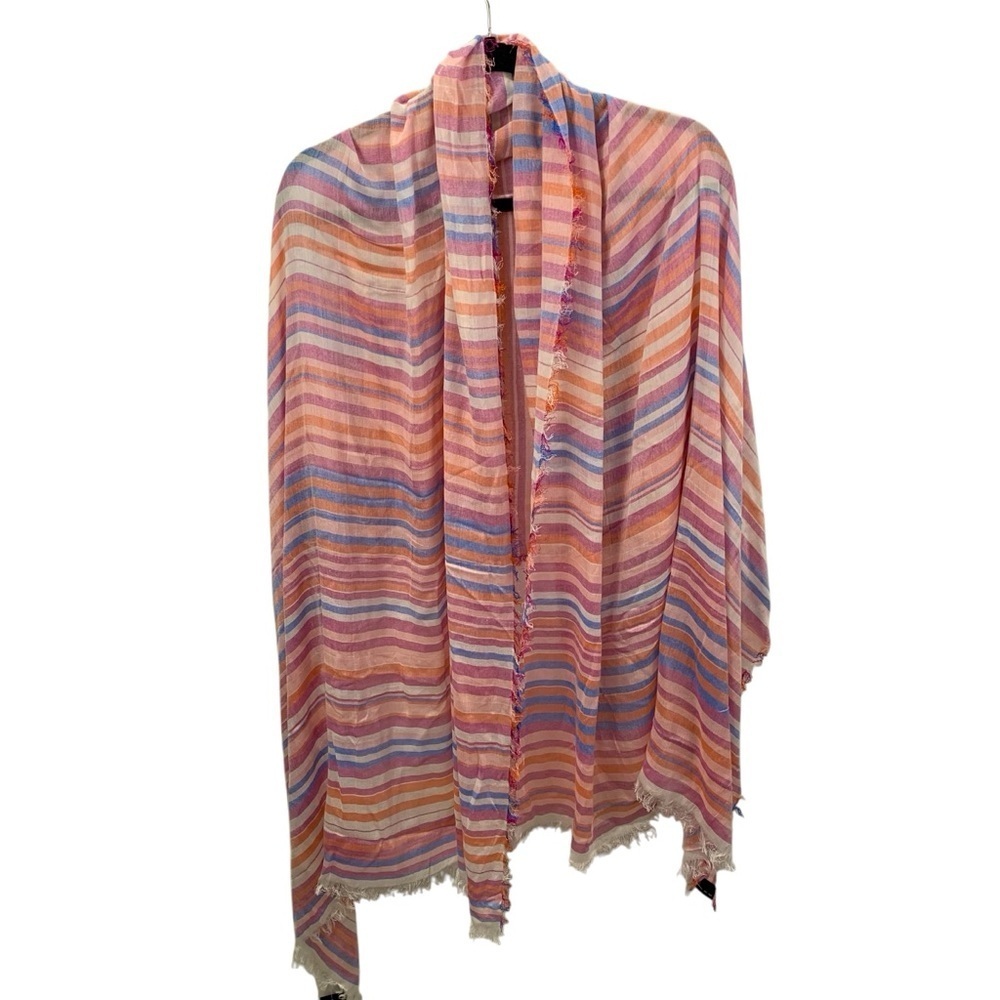 NWT Fraas Large Pastel Striped Wrap Scarf Pink Blue Purple Fringed Lightweight